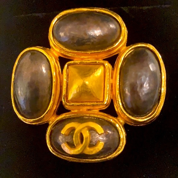 Chanel Vintage 97A Brown Stone CC Logo Cross Brooch - Picture 6 of 8